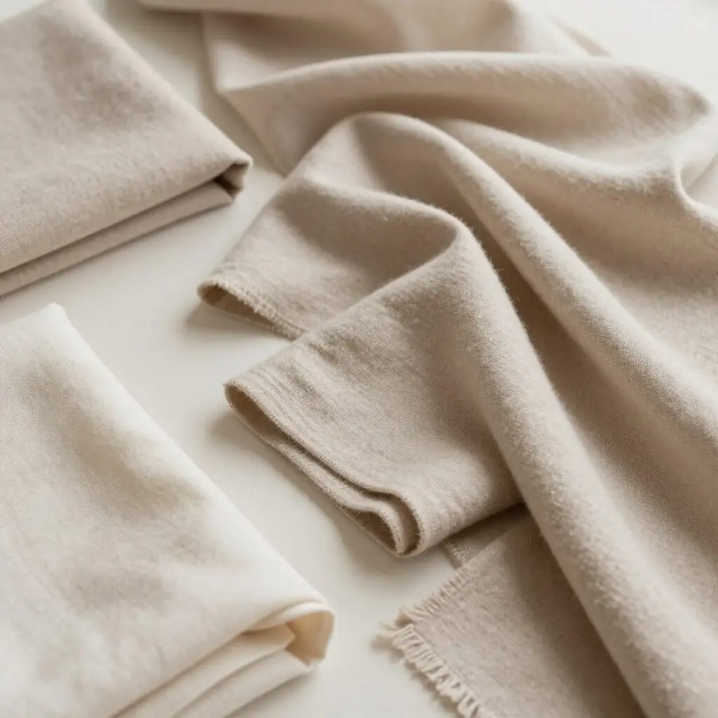 Sélection de tissus nobles dans un atelier de couture artisanal
